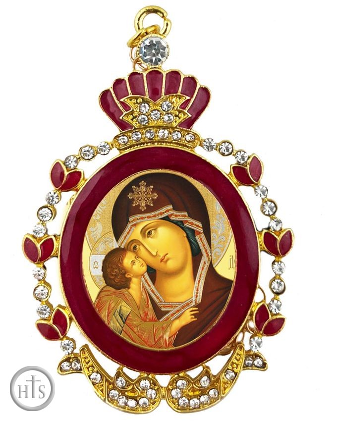 Product Image - Virgin Mary of Don (Donskaya), Enamel Framed  Icon  with Chain & Bow 