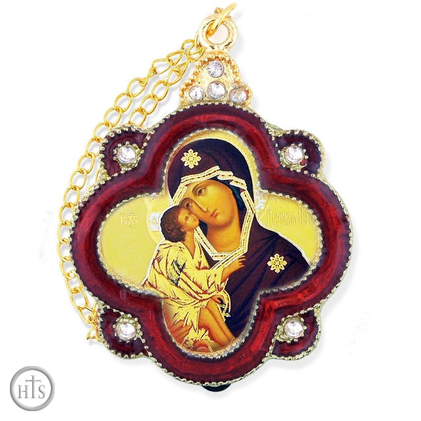 Photo - Virgin Mary of Don (Donskaya), Enamel Framed  Icon  with Chain & Bow 