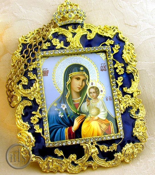 Picture - Virgin of  Enternal Bloom, Square Shaped Ornament Icon Pendant, Blue