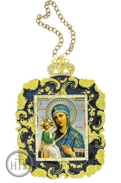 HolyTrinityStore Photo - Virgin of Jerusalem, Square Shaped Ornament Icon Blue