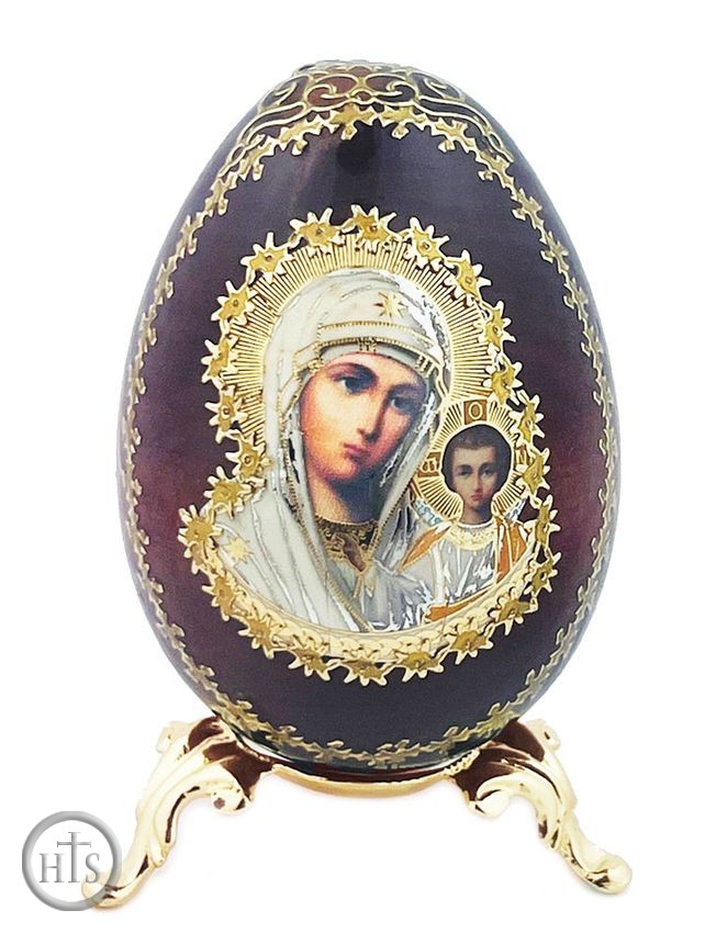 HolyTrinity Pic - Virgin of Kazan Icon Egg on Gold Metal Stand