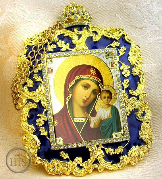 Image - Virgin of Kazan, Square Shaped Ornament Icon, Blue