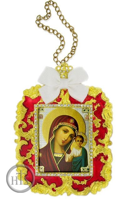 Product Photo - Virgin of Kazan, Square Shaped Ornament Icon, Red