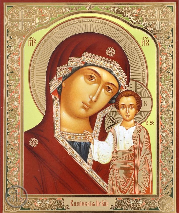 HolyTrinityStore Picture - Virgin of Kazan, Gold and Silver Foil Orthodox Mini Icon