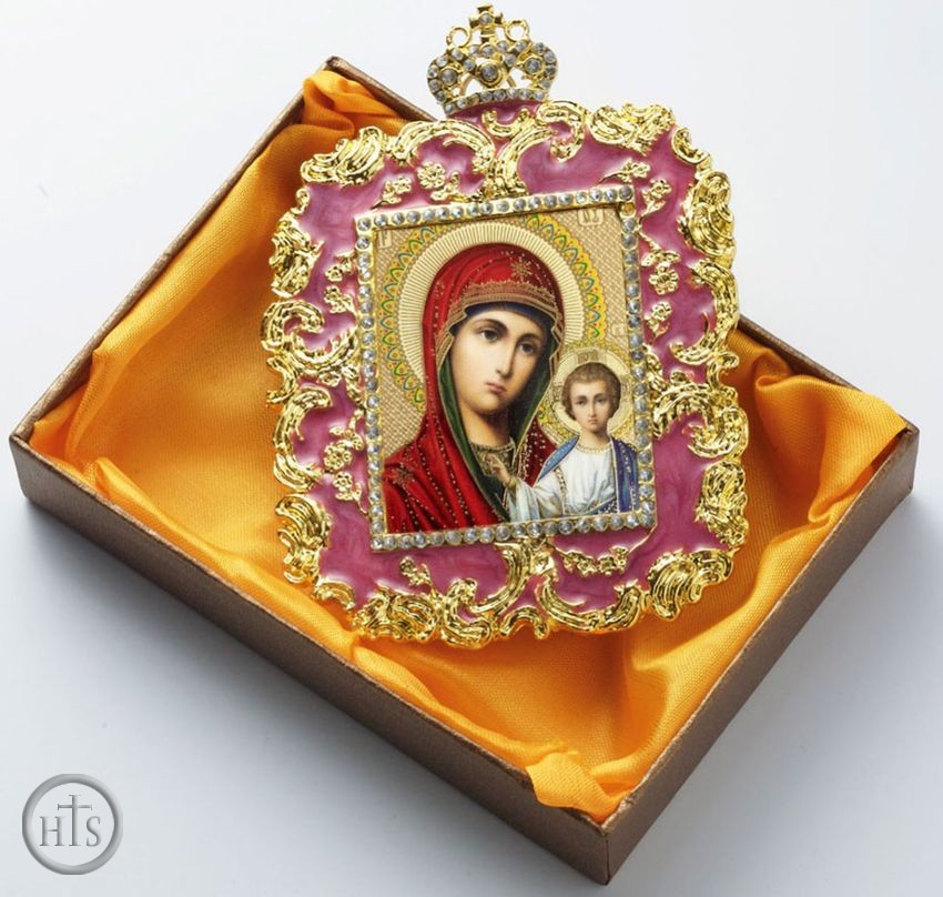 HolyTrinityStore Photo - Virgin of Kazan, Square Shaped Ornament Icon, Red