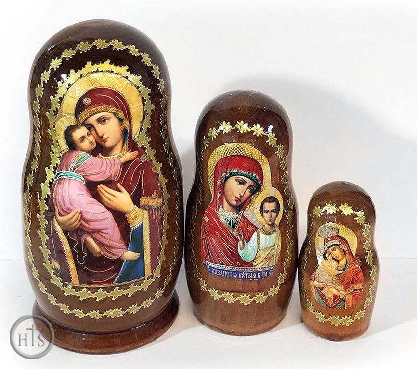 HolyTrinity Pic - Virgin of Vladimir,  3 Nesting Icon Doll, Hand Painted, 4