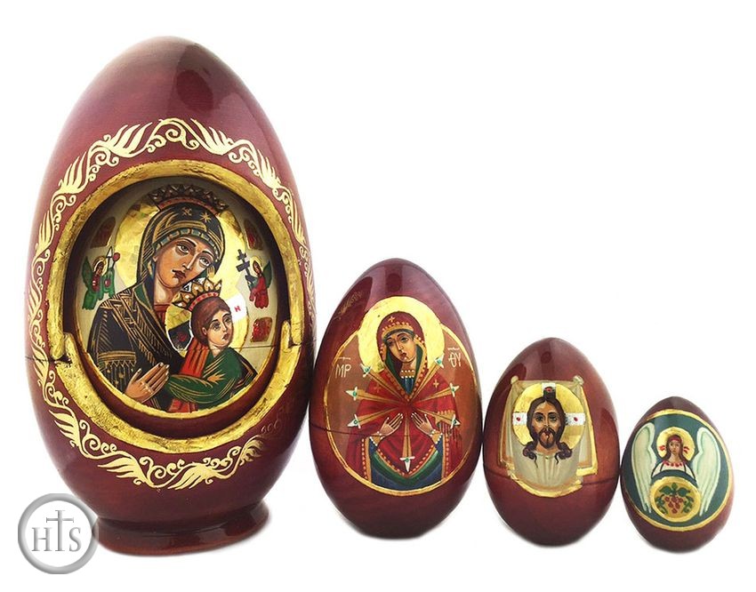 Photo - Virgin Mary, 4 Nesting Wooden Eggs, Hand Painted, 6 1/2