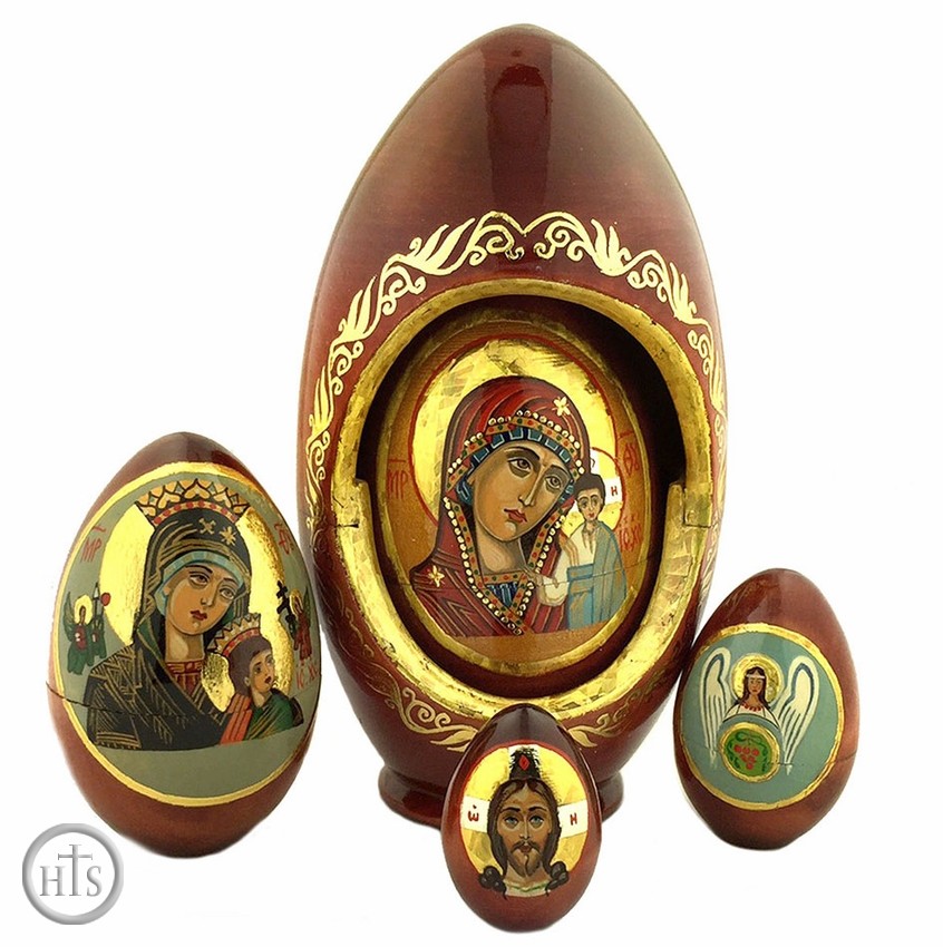 Product Pic - Virgin Mary, 4 Nesting Wooden Eggs, Hand Painted, 6 1/2