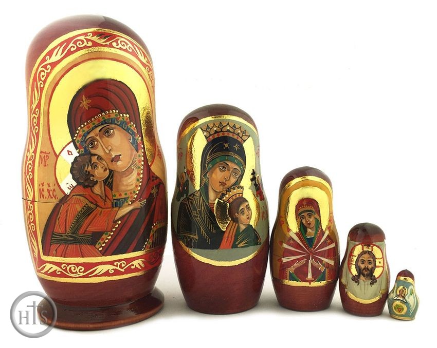 HolyTrinityStore Picture - Virgin Mary, 5 Nesting Icon Doll, Hand Painted, 6