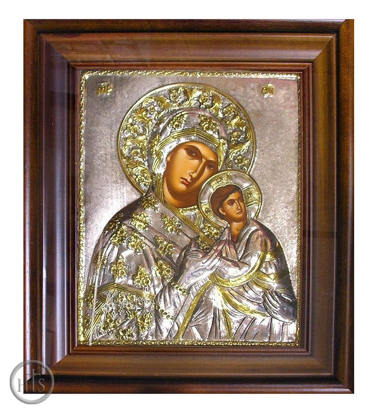 Photo - Virgin Mary Amolyndos, Hand Painted Orthodox Icon in Silver Oklad