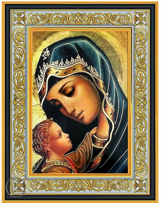 Product Picture - Virgin Mary and Child, Gold Foil Framed Icon with Stand