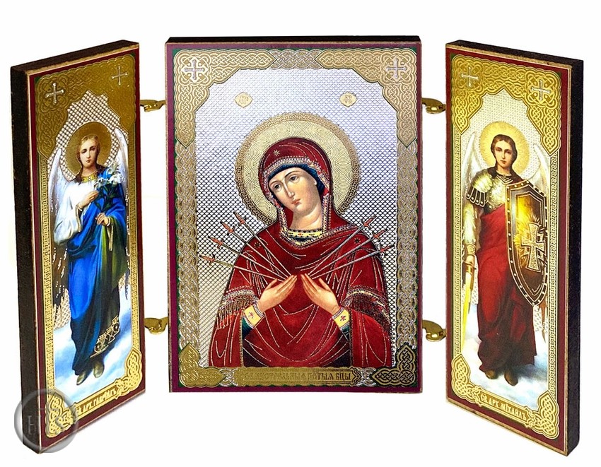 Photo - Virgin Mary Seven Arrows / Archangels Michael and Gabriel, Mini Triptych