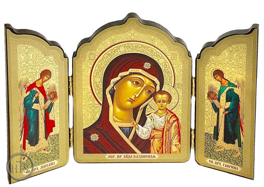 Product Pic - Virgin of Kazan / Archangels Michael and Gabriel, Gold Foil Triptych