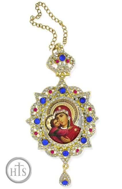 Product Pic - Virgin of Vladimir, Star Shaped, Panagia Style Framed Icon