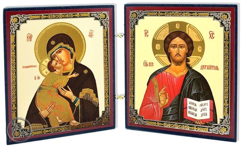 Image - Virgin of Vladimir & Christ the Teacher, Orthodox Mini Diptych Icon