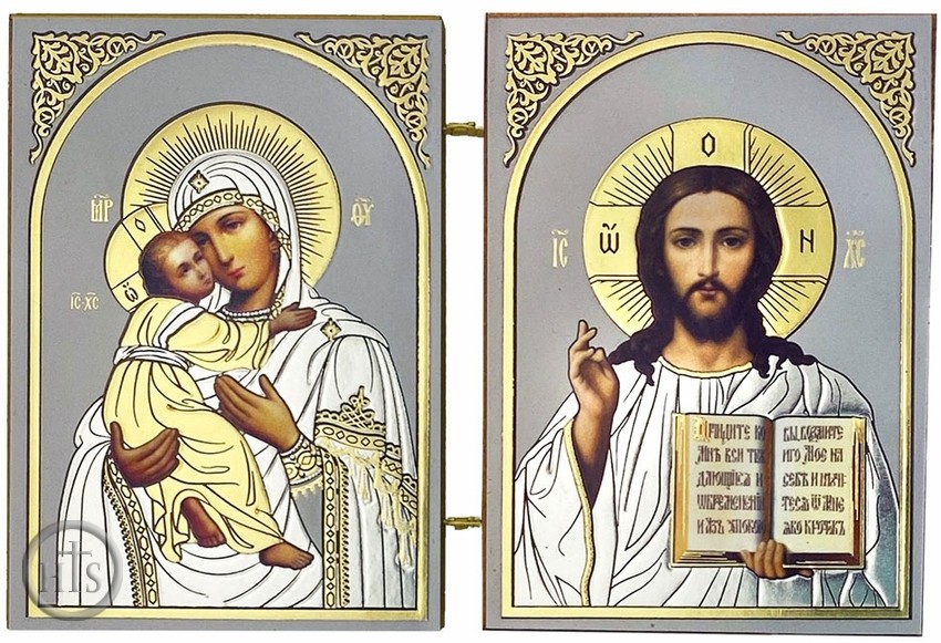 HolyTrinityStore Photo - Christ The Teacher / Virgin of Vladimir, Orthodox Mini Diptych