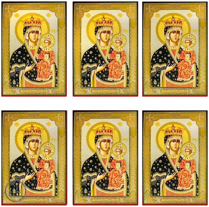 Photo - Virgin Mary Czestochova, Set of 6 Gold Foiled Prayer Cards