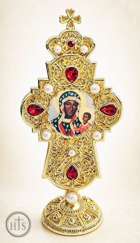 Photo - Virgin Mary Czestochowa, Jeweled Standing Cross, 7 Inch