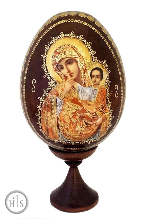 Image - Virgin Mary of Tenderness, Wooden Icon Egg with Stand