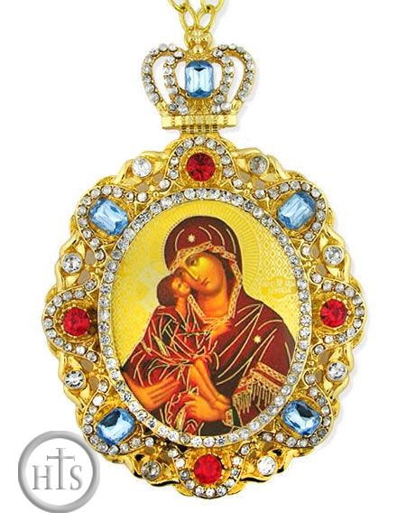 Image - Virgin Mary Donskaya, Jeweled  Icon Pendant with Chain