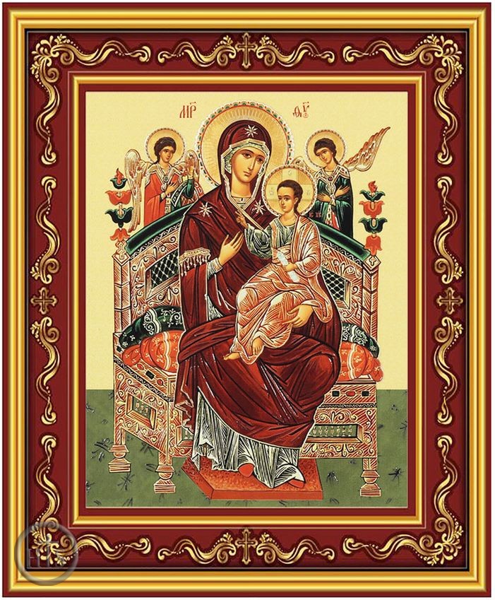 HolyTrinityStore Photo - Virgin Mary Enthroned, Gold Foil Orthodox Icon in Frame 