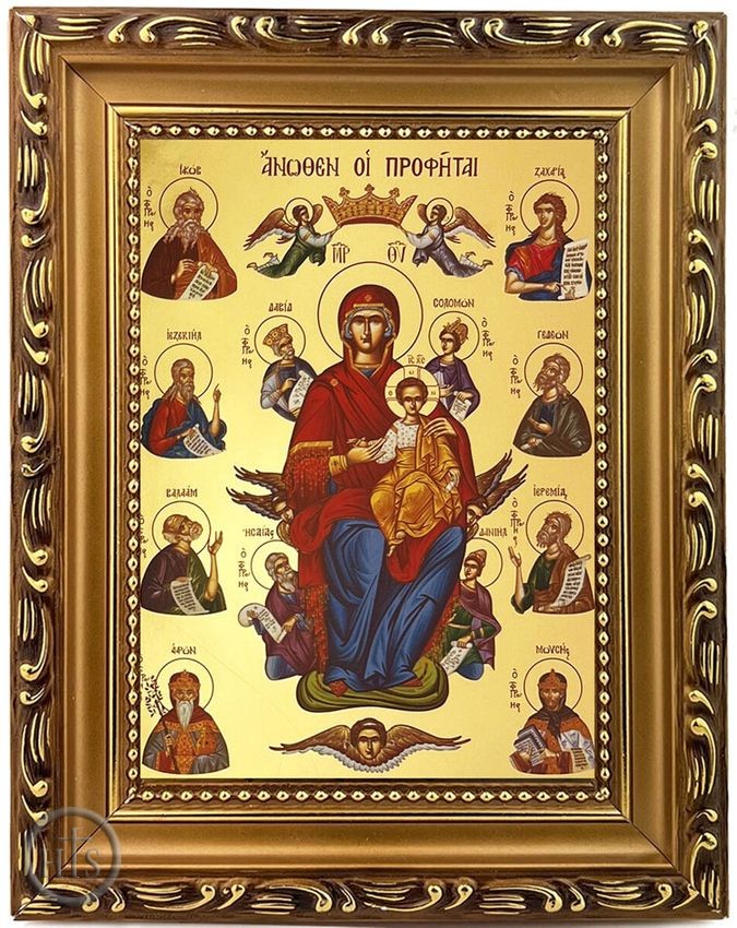 HolyTrinityStore Picture - Virgin Mary and Child Enthroned, Framed Greek Byzantine Icon, Gilded
