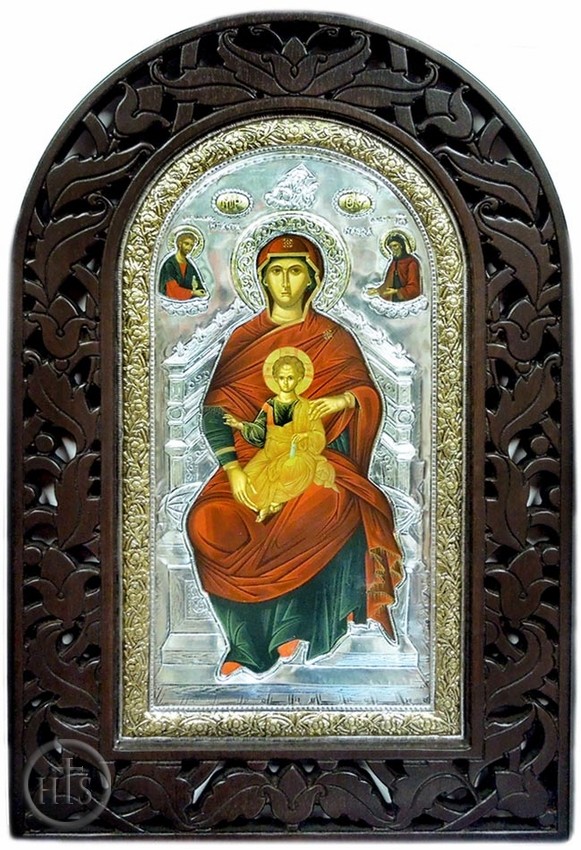 Pic - Virgin Mary Enthroned, Serigraph Hand Painted Orthodox Icon  