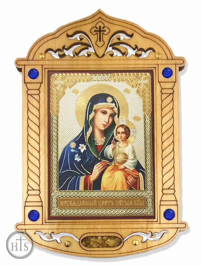 Product Photo - Virgin Mary the Eternal Bloom Icon in Wooden Shrine