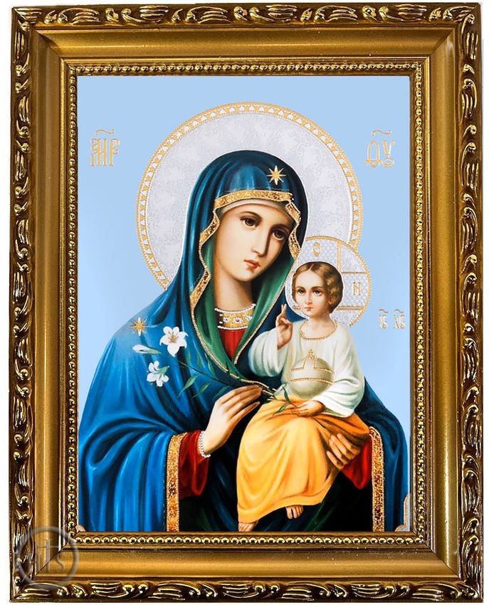 HolyTrinityStore Picture - Virgin Mary Eternal Bloom, Framed Gold Foil Icon with Stand