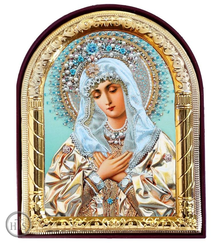 Product Image - Virgin Mary Extreme Humility, Arched Orthodox Icon with Stand