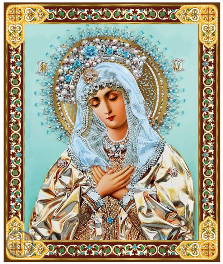 HolyTrinityStore Image - Virgin Mary Extreme Humility, Gold Foil Wooden Orthodox Mini Icon