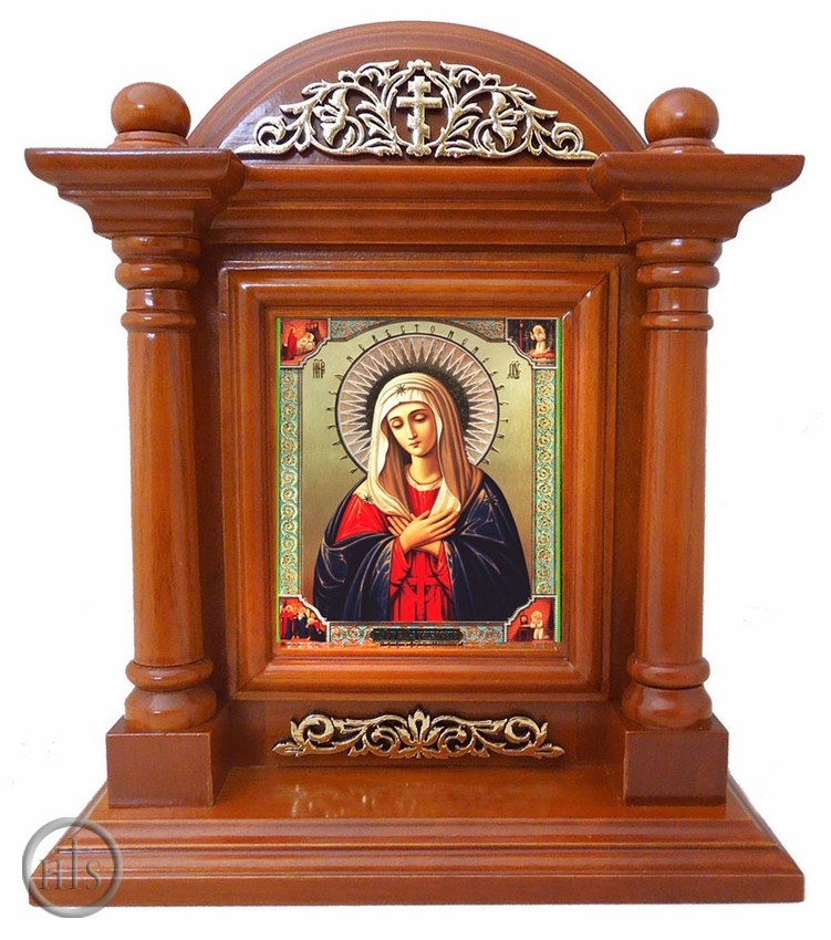 HolyTrinityStore Picture - Virgin Mary Extreme Humility, Kiot  Icon  in Wood Shrine with Glass