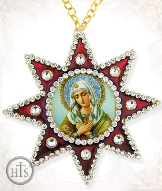 Product Photo - Virgin Mary Extreme Humility, Ornament Icon Pendant with Chain, Red