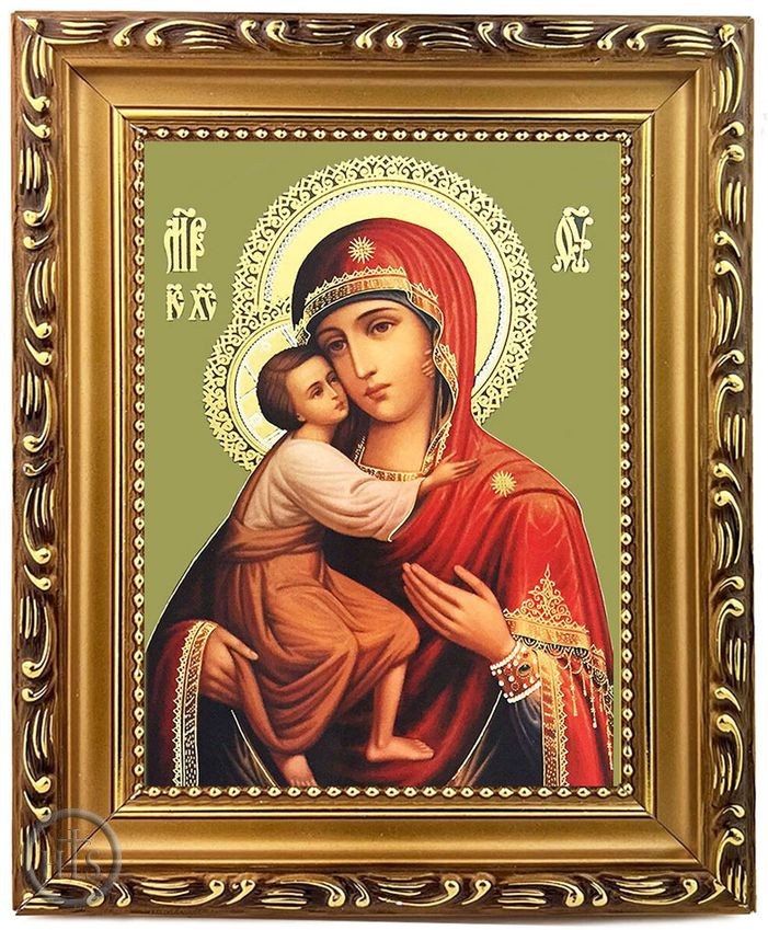 Product Photo - Virgin Mary Feodorovskaya, Wooden Frame Orthodox Icon with Stand