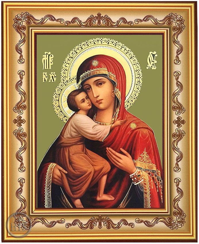 HolyTrinityStore Photo - Virgin Mary Feodorovskaya, Gold Foil Orthodox Icon in Frame 