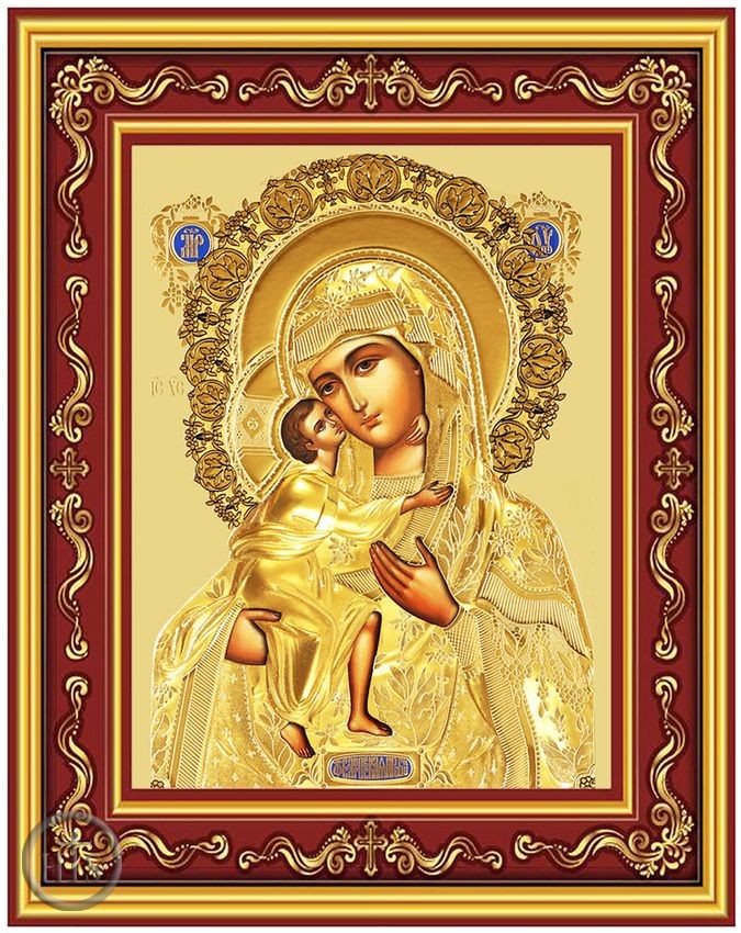 HolyTrinity Pic - Virgin Mary Feodorovskaya, Gold Foil Orthodox Icon in Frame 
