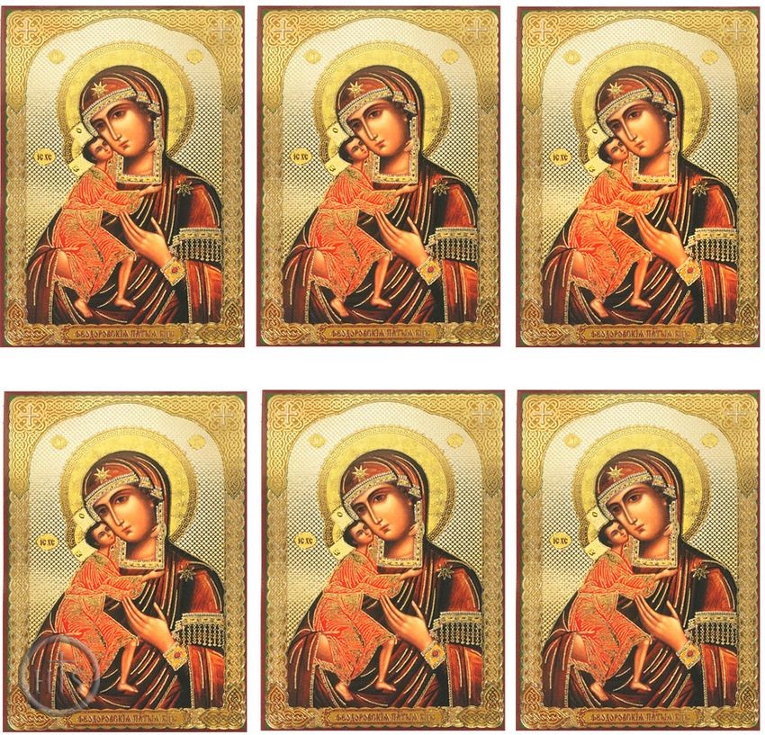 HolyTrinity Pic - Virgin Mary Feodorovskaya, Set of 6 Gold Foiled Prayer Cards