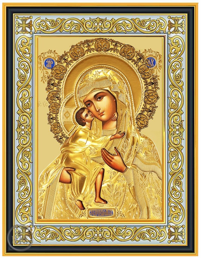 Photo - Virgin Mary Feodorovskaya, Framed Orthodox Icon with Stand