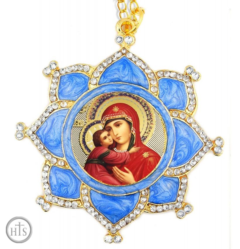Product Picture - Virgin Mary of Vladimir, Star Shaped Framed Icon Ornament