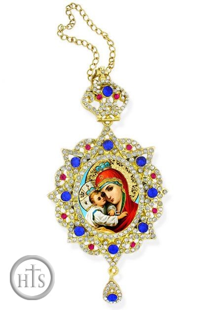 Product Picture - Virgin Mary Pochaevskaya, Star Shaped, Panagia Style Framed Icon