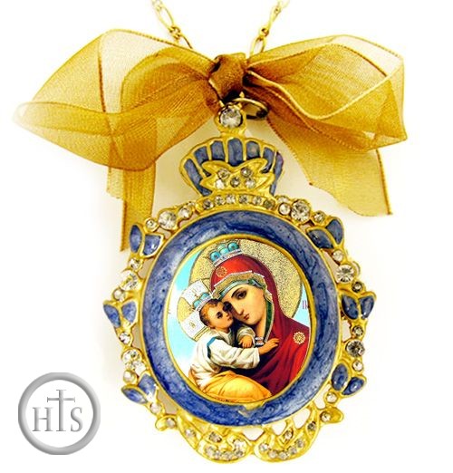 HolyTrinityStore Picture - Virgin Mary Pochaevskaya, Enamel Framed Icon Pendant