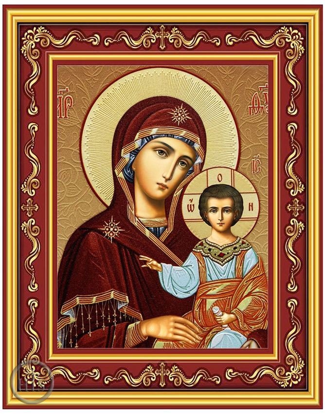 HolyTrinityStore Picture - Virgin of Kazan, Gold Foil Orthodox Icon in Frame 