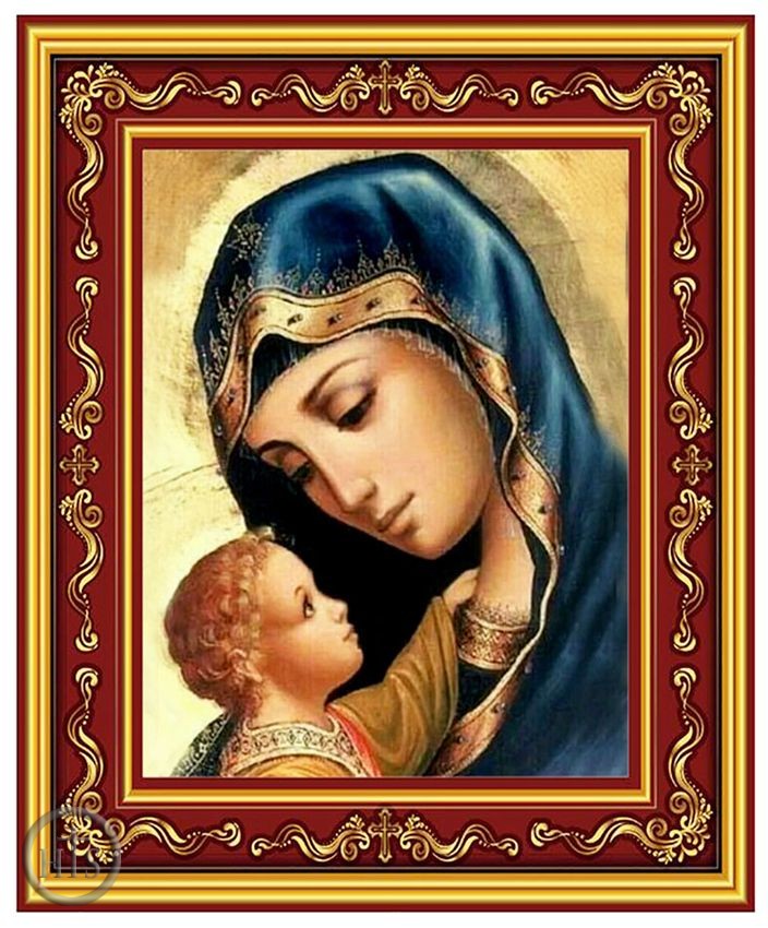 Product Pic - Virgin Mary & Child In Blue, Orthodox Icon in Frame