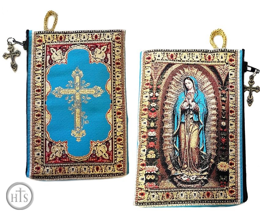 HolyTrinityStore Picture - Our lady of Guadalupe / The Cross, Rosary Icon Pouch Case
