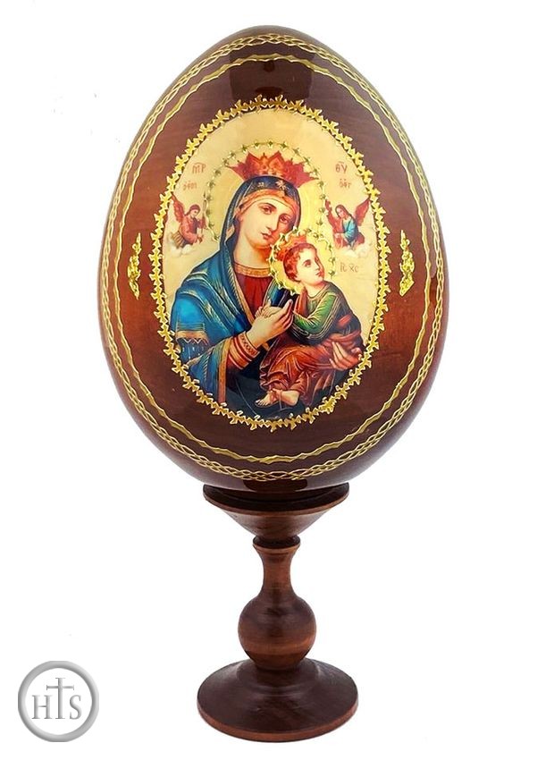 HolyTrinityStore Image - Virgin of Passions, Icon Wooden Egg on Stand Holder