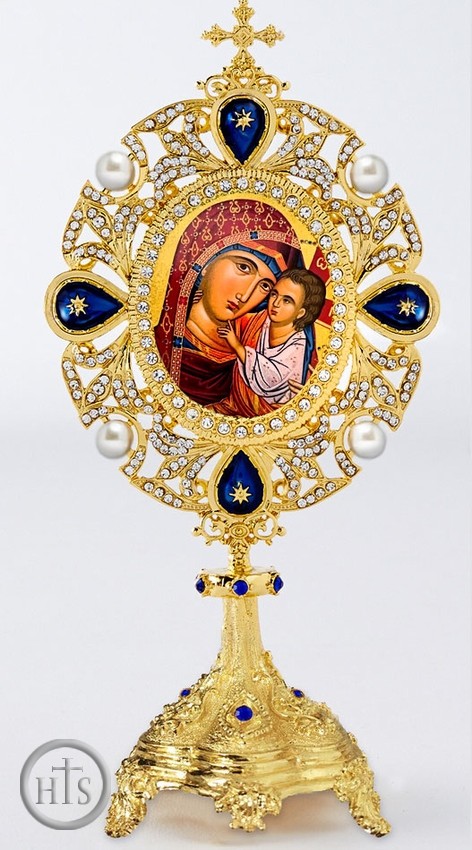 Product Image - Virgin Mary The Healer, Greek Icon in Pearl Jeweled Shrine 