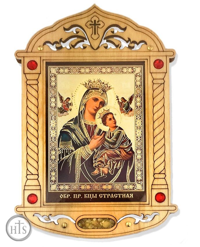 Product Image - Virgin of Passion Icon in Wooden Shrine with Glass and Incense