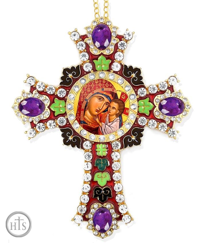 Product Pic - Virgin Mary Healer, Greek Icon in Jeweled Wall Cross