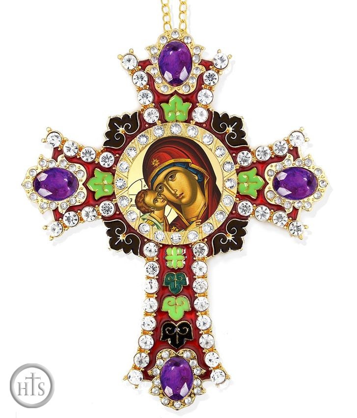 HolyTrinityStore Picture - Virgin Mary Sweet Kissing, Greek Icon in Jeweled Wall Cross
