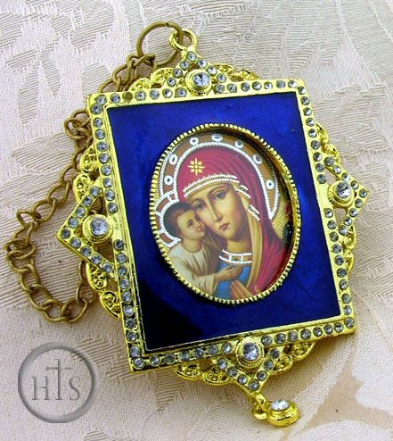 Picture - Virgin Mary, Square Shaped Framed Icon Ornament, Blue